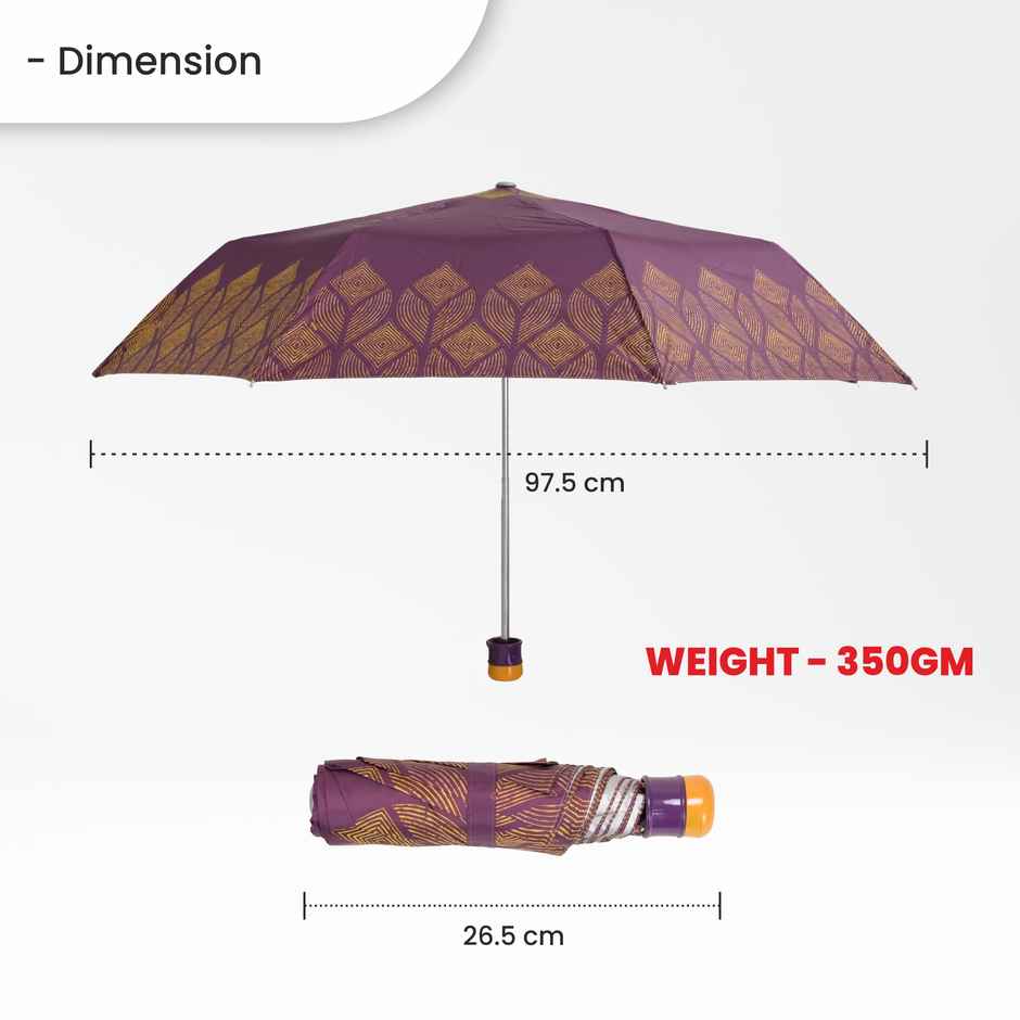 Cello Drizzle 21.5 Inch 3 fold Mix Print Silver Umbrella | Maroon Yellow