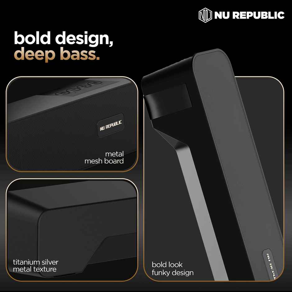 Nu Republic Soundbar 20 Bluetooth Soundbar with X-Bass Technology, 52mm Dynamic Drivers, Upto 12 Hrs Playtime, 20 W Output, Aux/USB Port, 5.0 Channel - Black