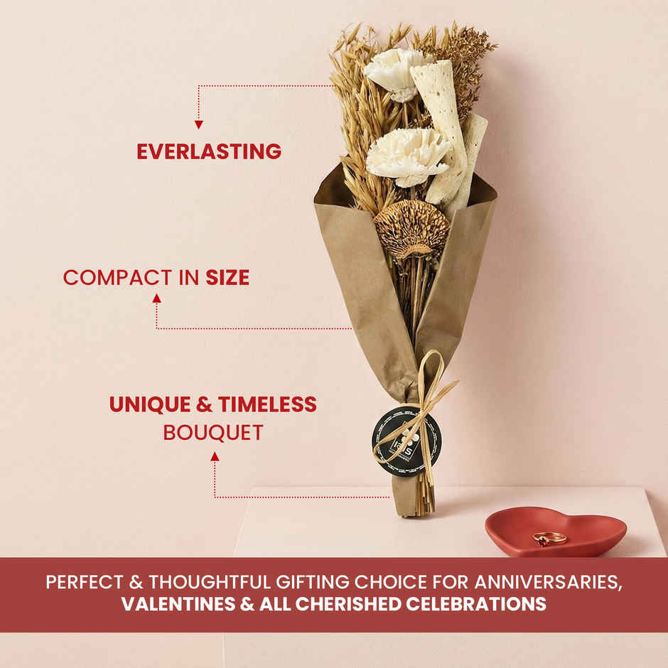 Ivory Blooms Dry Flower Bouquet with Fragrance Spray | Ideal for Gifting | IRIS