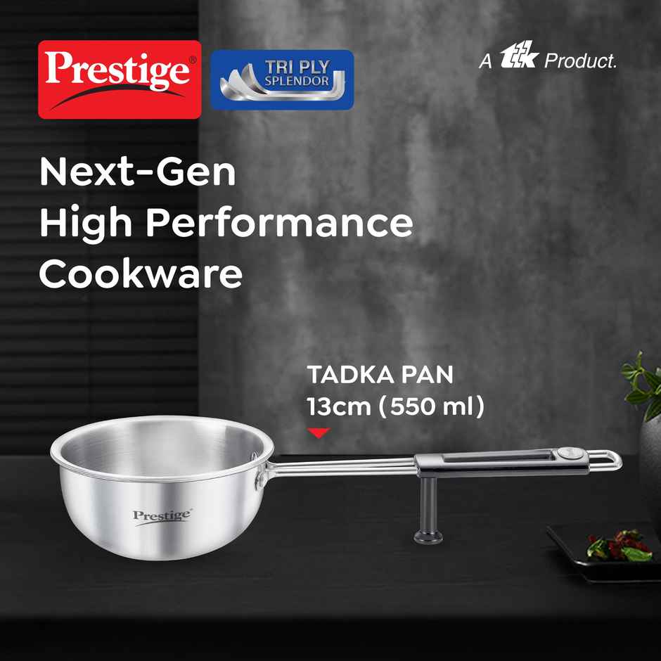 Prestige 13cm | 550ml Triply Splendor Stainless Steel Tadka Pan| Gas & Induction Compatible