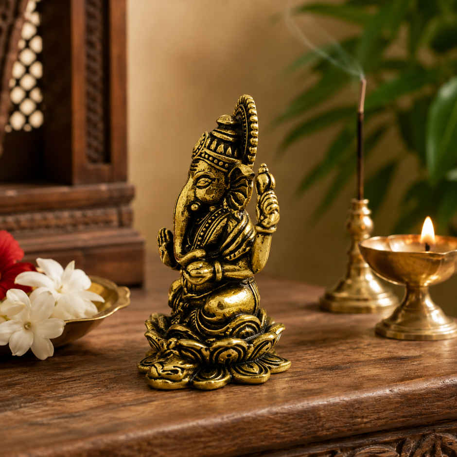 Pure Brass Ganesha Idol | Estoria Collective