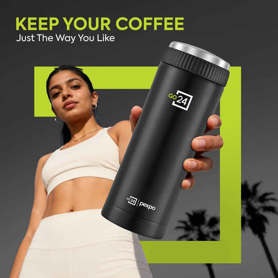 Go24 | Pexpo Crypto ISI Certified Hot & Cold Flask | 430 ml | Knight Black | Stainless Steel