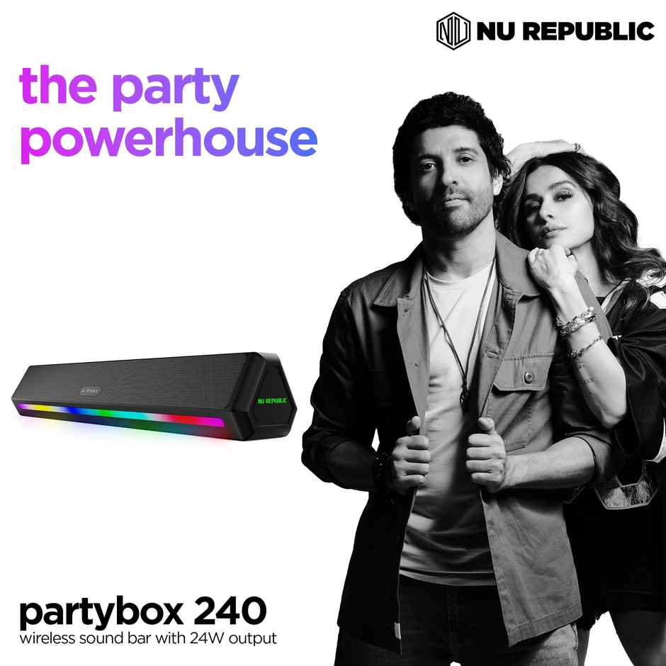 Nu Republic Partybox 240 With 16 Hrs Playtime, 24 W Bluetooth Soundbar (Black, 2.0 Channel)