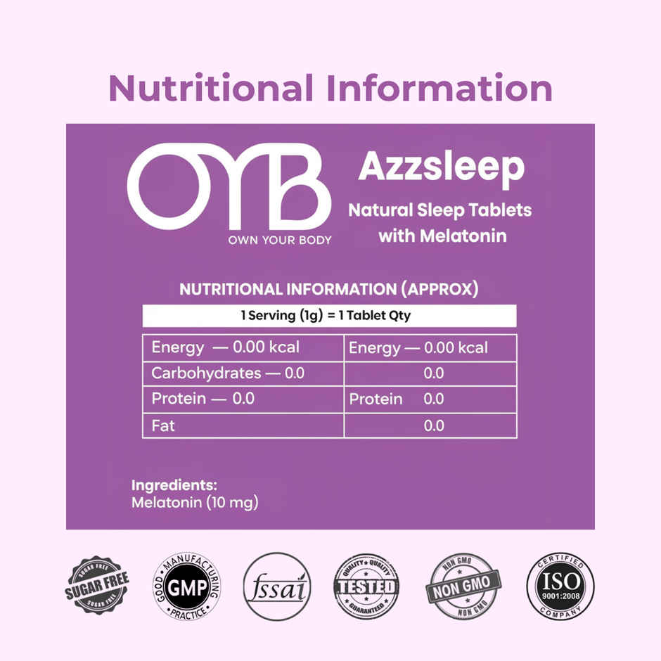 OYB Natural Sleep Tablets with Melatonin & Valerian Root | 30 Tablets | OYB Azzzleep