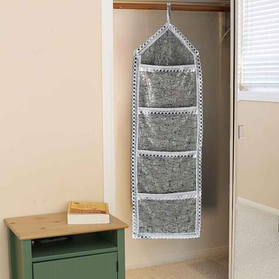 Kuber Industries Wall Hanging Closet Organizer | 3 Pockets & Zip | Silver