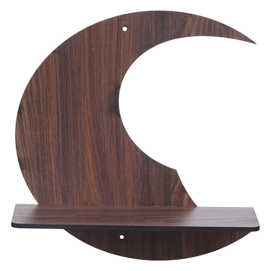 eCraftIndia Brown Moon Shape Designer Wooden Wall Shelf