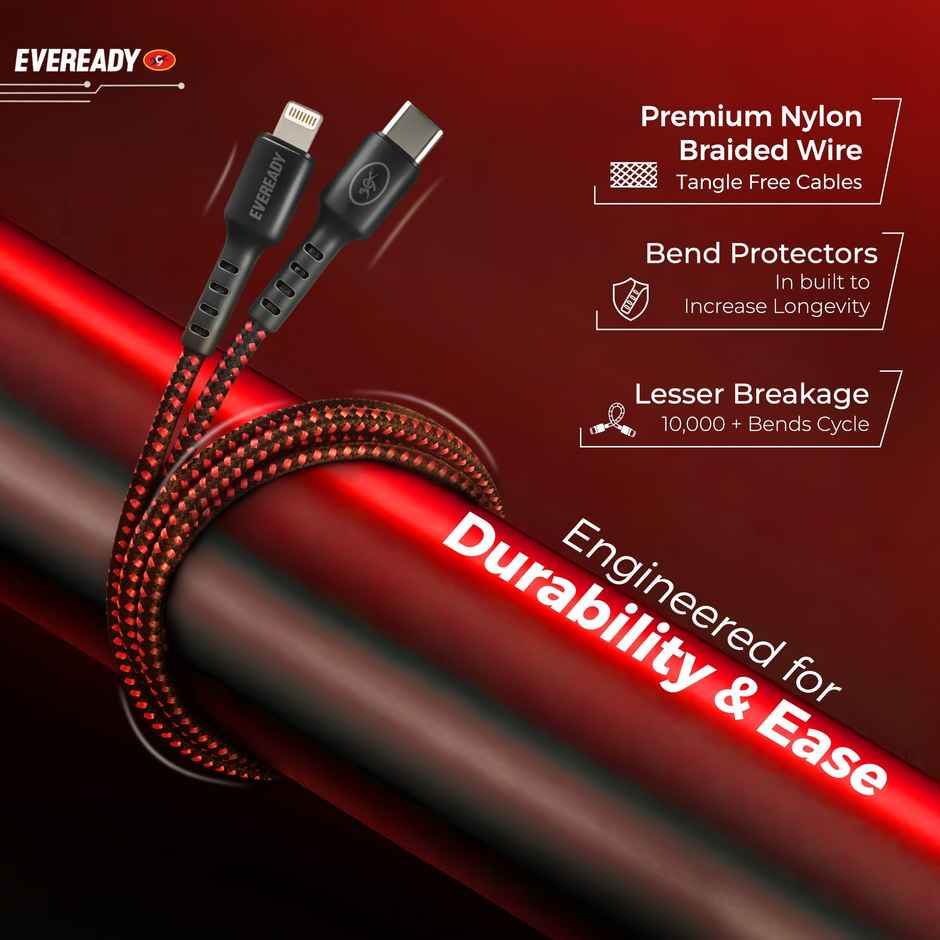 Eveready Nylon Braided Charging Cable | 60W | Type C to Lightining | 1.5 m Length | 3A