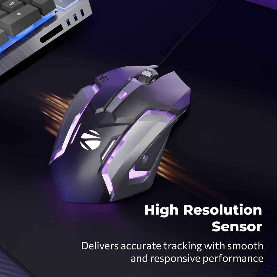 Zeb Transformer-M Gold-Plated USB Wired Mouse, 6 Buttons, Multi-Color LED High Res Sensor,3200 DPI - Black