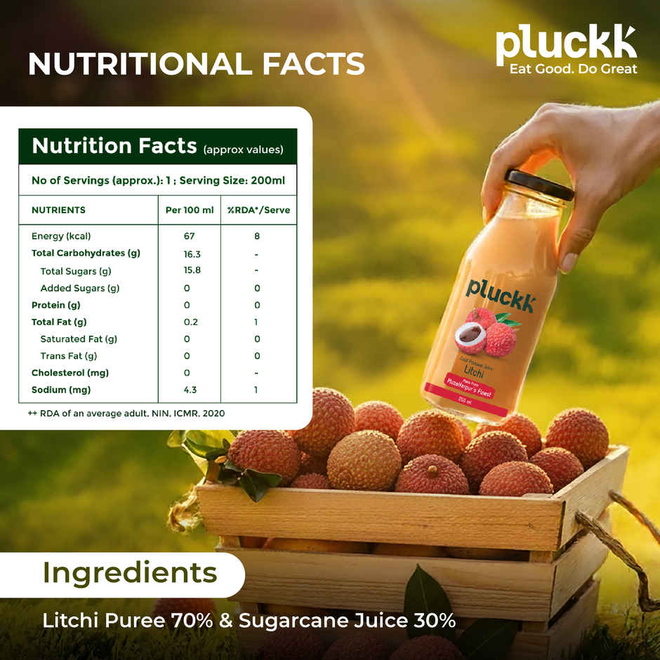 Pluckk Cold Pressed Extracted Litchi Juice | No Preservatives | No Added Sugar
