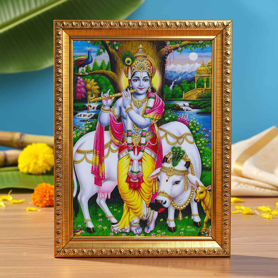 Lord Krishna Religious Photo Frame | Hindu Deity Picture | 18x13 cm | Oye Happy