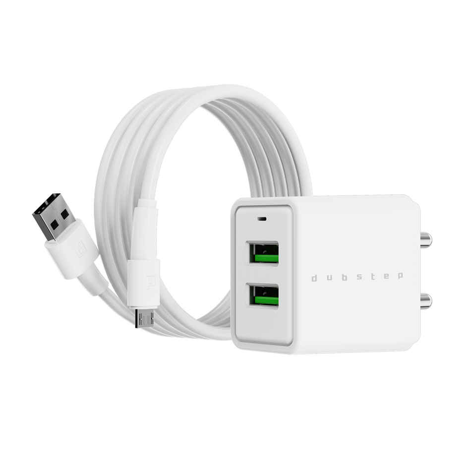 Dubstep Sprint 16W 3.1A Dual USB Port Superfast Charger Adapter (with Cable USB A To Micro USB) - White