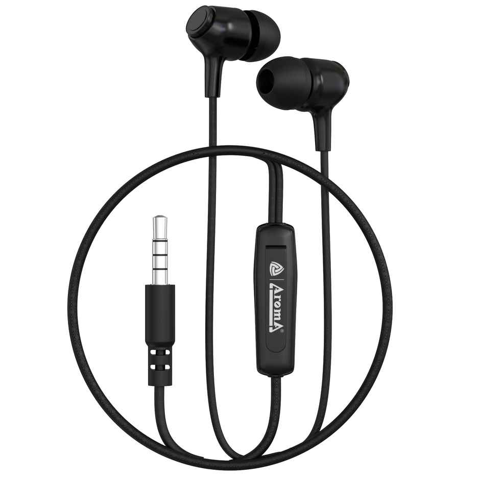 Aroma Wired Earphone With Mic 3.5Mm Jack I 10 Mm Drivers For Mobile, Tablet, Laptop I Black