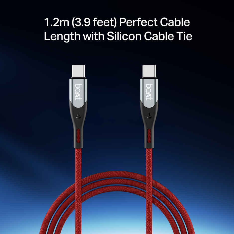 boAt Type C to C 100W Cable w/480 Mbps Data Sync and 100W PD, PPS AND QC support.| Martian Red