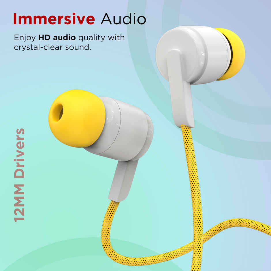Aroma HF505 Clear Hi-Fi Sound | Deep Bass Wired Earphone with Mic | Yellow - 3.5 mm Jack