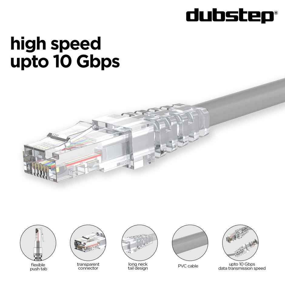 Dubstep Blaze Cat.6 High Speed Ethernet Lan Network Cable 1.5M (Grey)