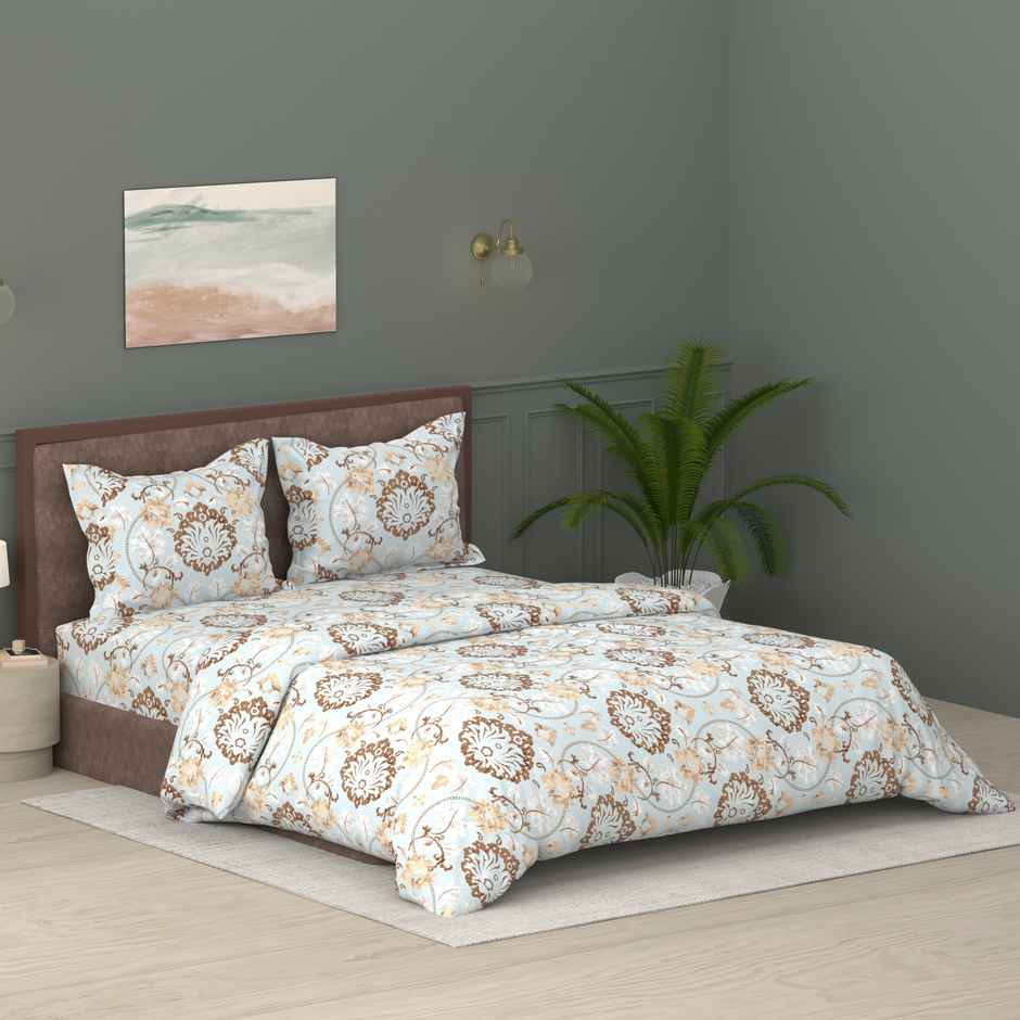 Raymond Home Light Blue Floral Comforter 110 TC Double Bedsheet with 2 Pillow Cover Bedding Set