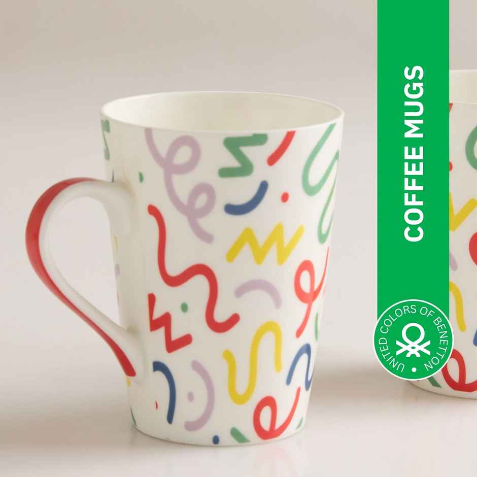 United Colors of Benetton Bone China Printed Mug | Microwave Safe | Gift Set - 320 ml