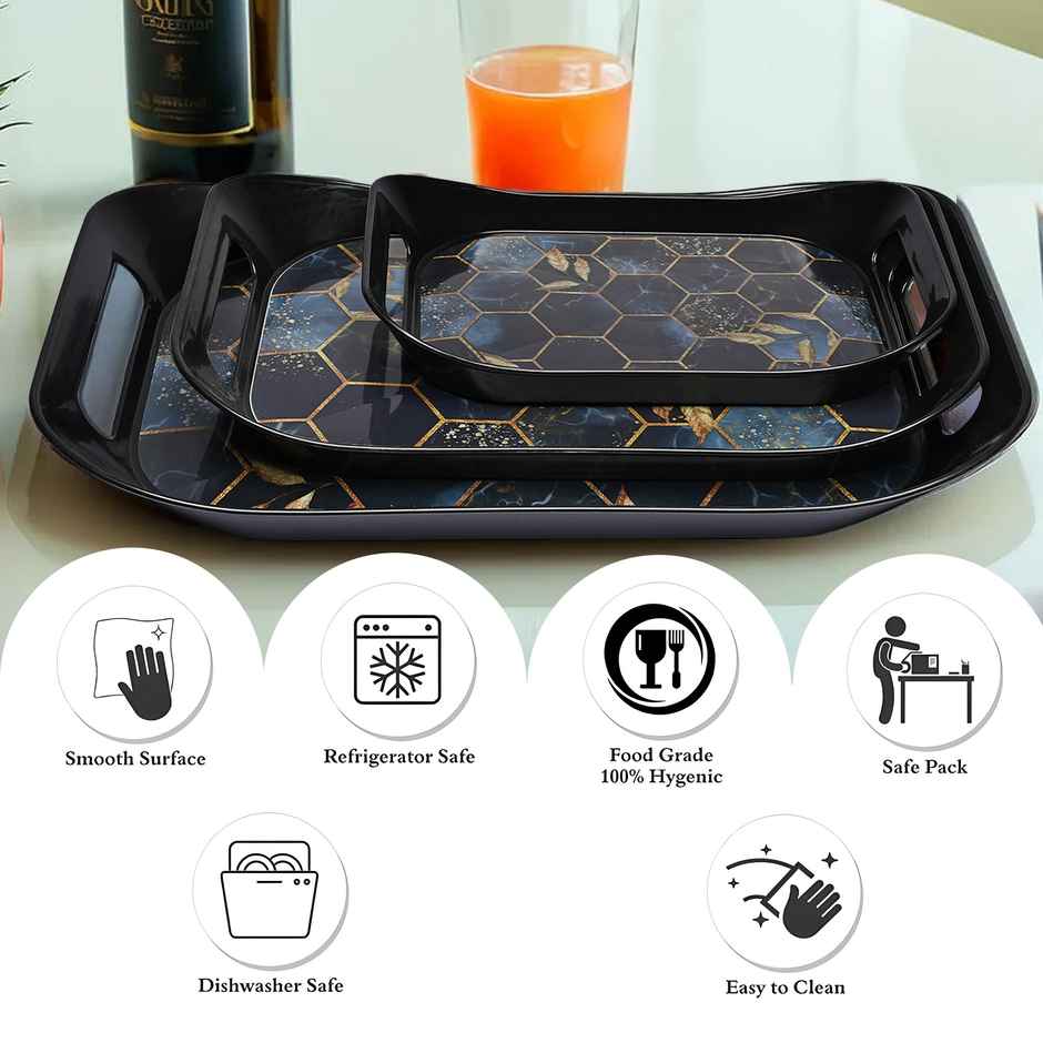 Kuber Industries 3-Piece Nested Serving Tray Set | Hexagon | Black
