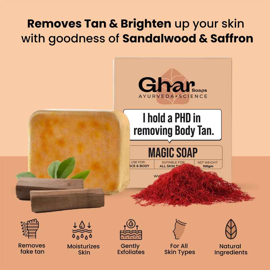 Ghar Soaps Magic Soap Sandal Wood And Saffron For Detan And Glowing Brightening Skin