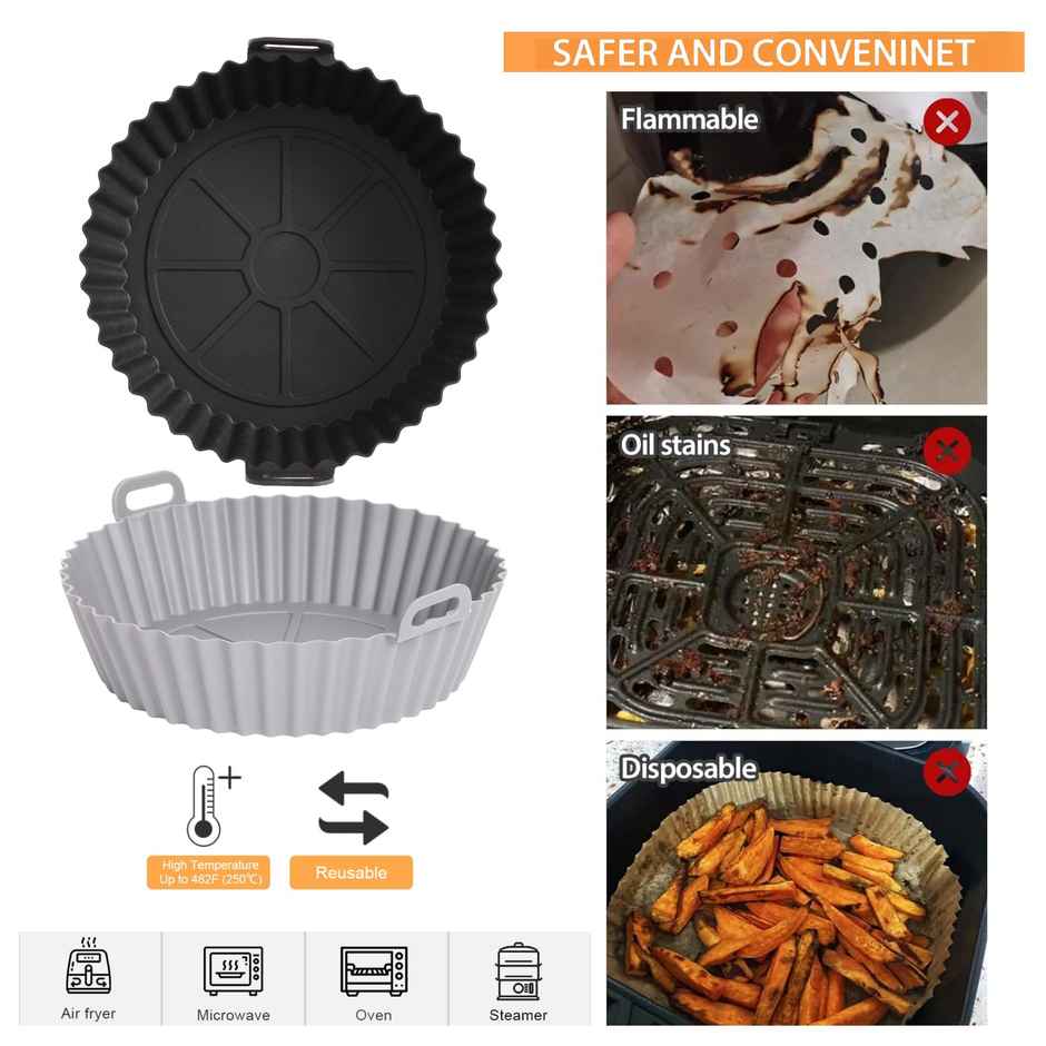 Cutting EDGE Silicone Air Fryer Liners Basket | Non-Stick, Heat Resistant | Set of 2 | Multicolor