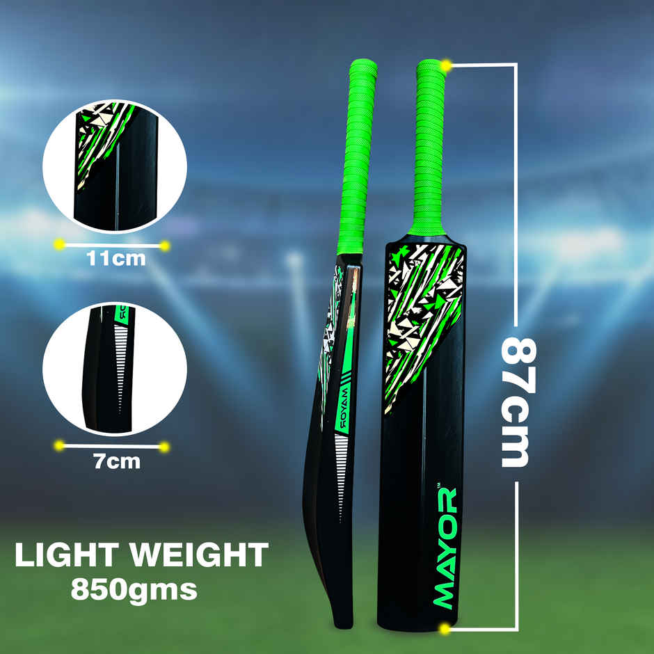 Mayor Blaster Cricket Bat for Kids & Adults| Practice Bat | PVC-Plastic Cricket Bat | Black-Green