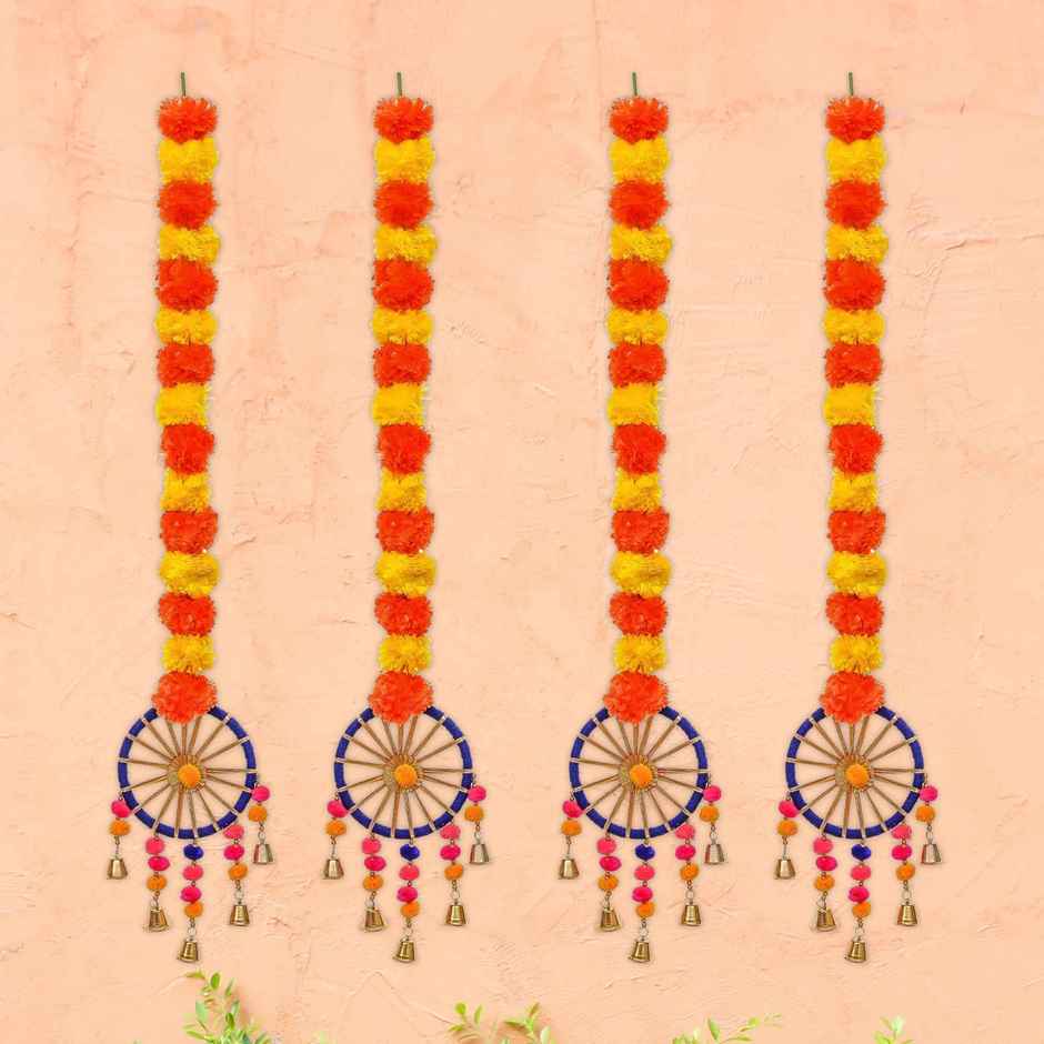 eCraftIndia Artificial Marigold Flowers Hangings with Bangles Ringing Bells | Pack of 4