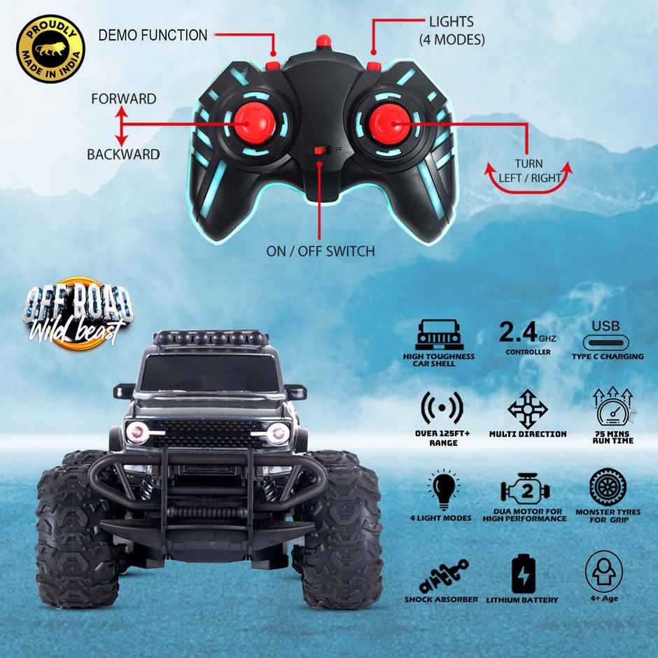 Race N Roll Off Roader Rechargeable Remote Control Monster Truck - For Black