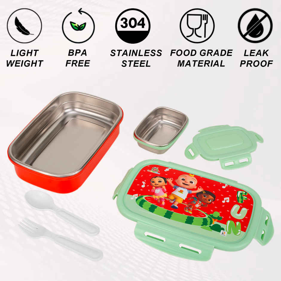 Striders Cocomelon Single Compartment Lunch Box With Cutlerys Multicolor | 310 ml