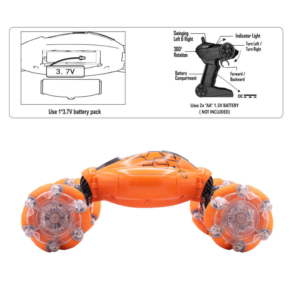 SEEDO Remote Control Car 1:16 , 2.4 GHz ,USB Rechargeable, Fast Speed Twisting Drift Car | Orange