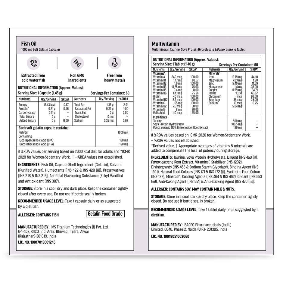 hk vitals Fish Oil &Multivitamin 60 Omega 3 Fish Oil Capsule 1000Mg 60 Multivitamin Tablet