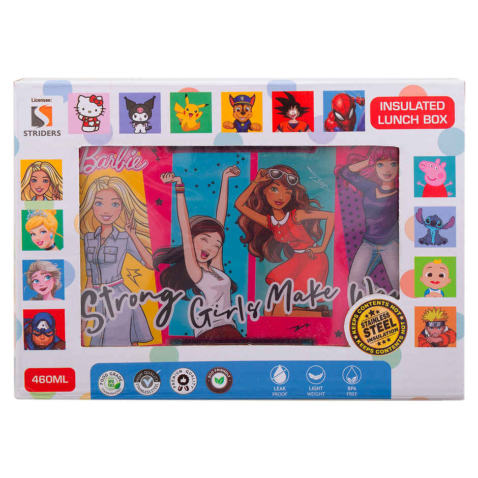 Striders Barbie Double Compartment Lunch Box With Cutlerys Multicolor | 460 ml