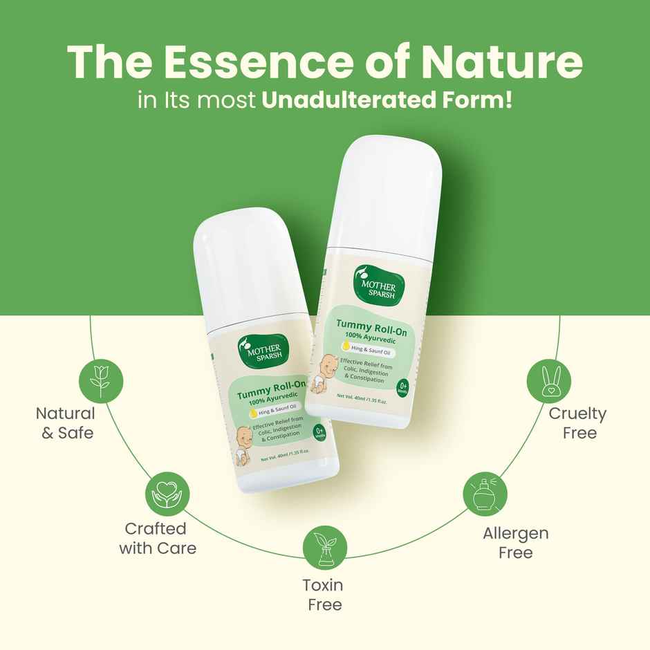 Mother Sparsh Tummy Roll On For Baby Colic Relief Constipation And Indigestion With Hing & Saunf