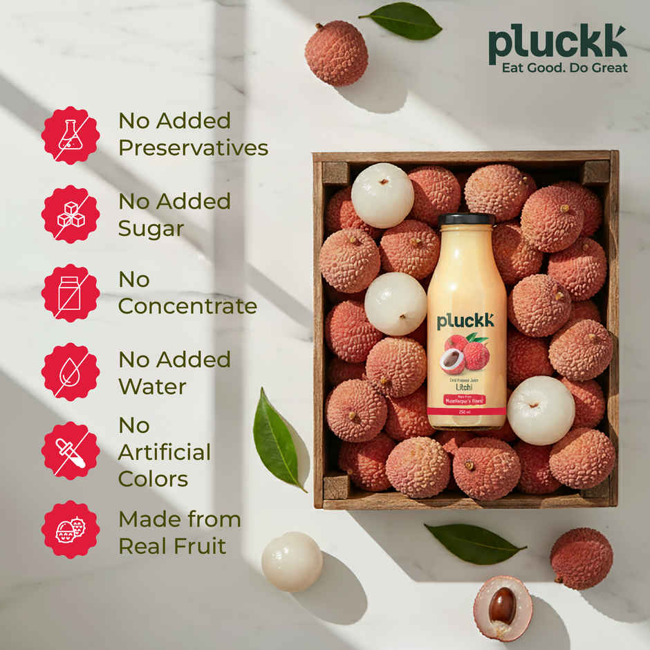 Pluckk Cold Pressed Extracted Litchi Juice | No Preservatives | No Added Sugar
