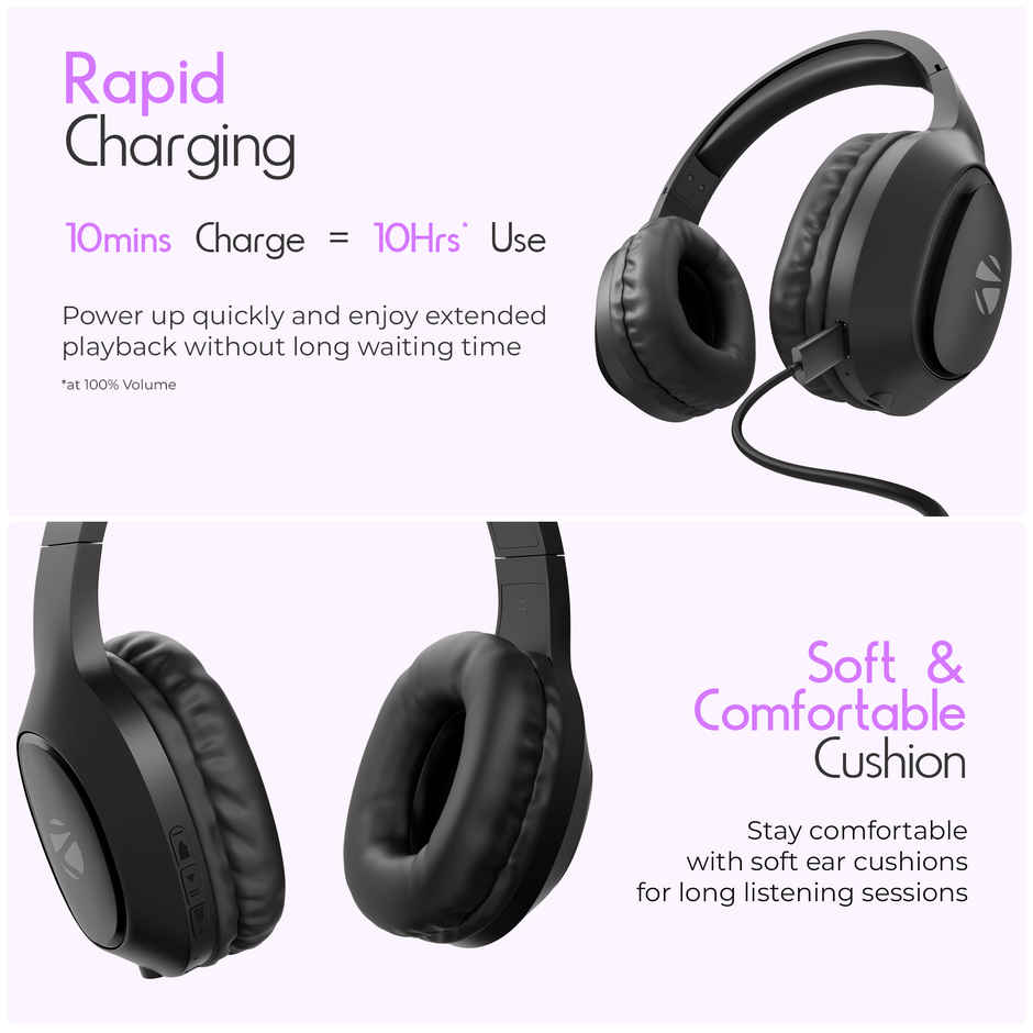 Zebronics Thunder Neo Wireless Over-Ear Headphone, 60Hr Backup, Bt 5.4, Gaming, Deep Bass, Black