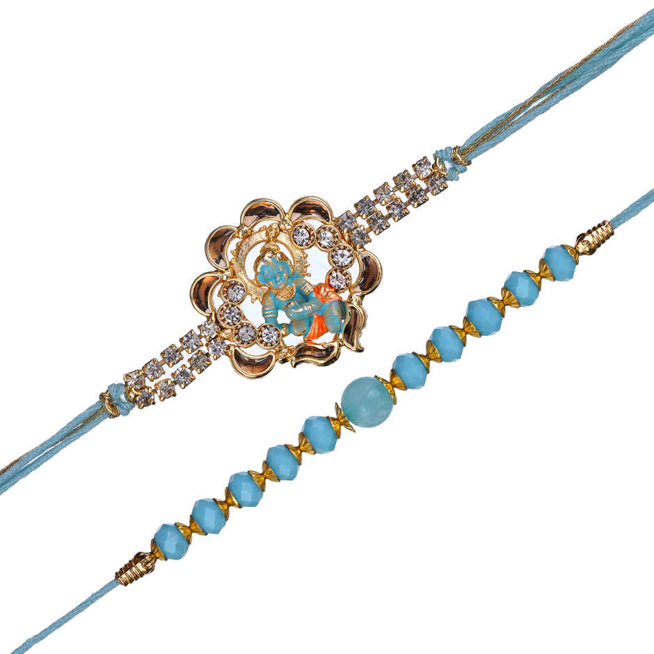 Rakhi for Brother | Ladoo Gopal Krishna Beads | Religious | Includes Roli Chawal | Pack of 2 | Ecraftindia