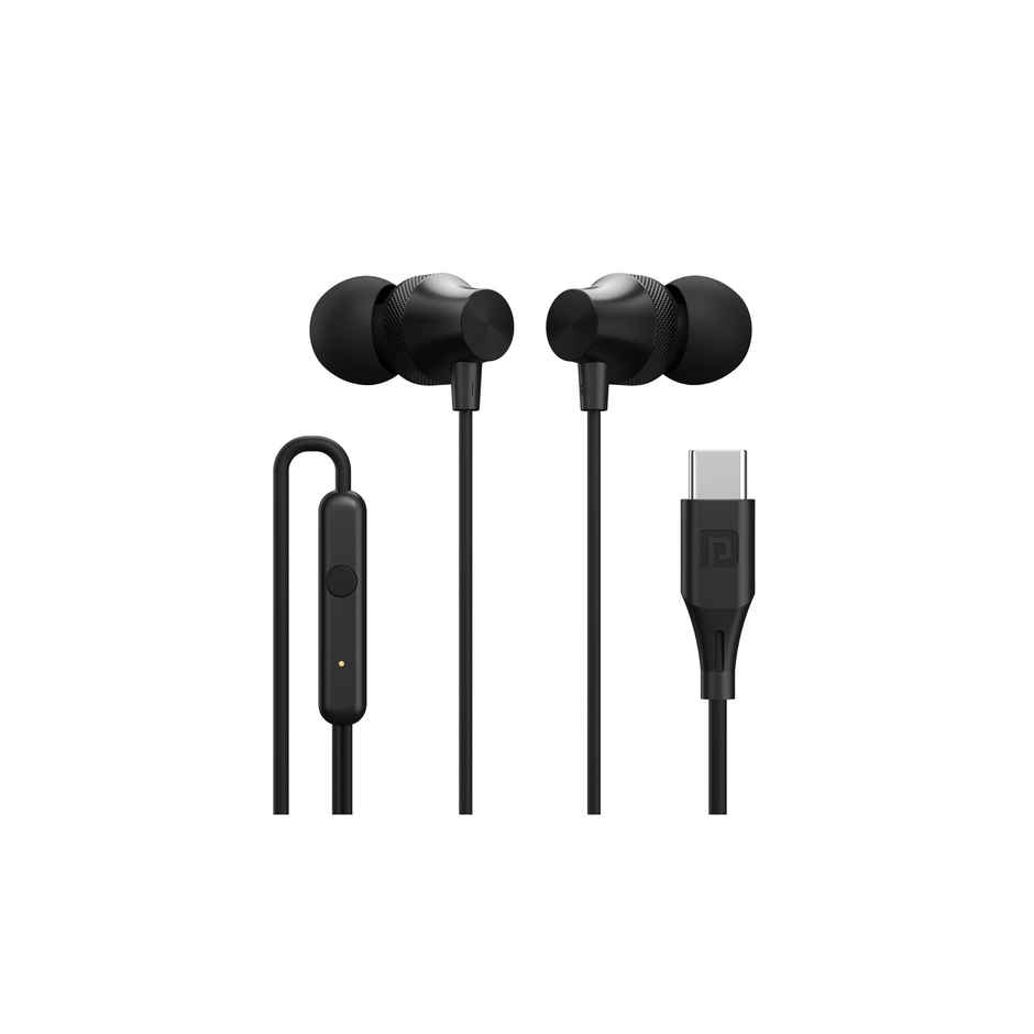 Portronics Conch Beat C  in Ear Wired Earphones with Mic, Type C Audio Jack, 10mm Driver, 1.2m TPE Anti Tangle Wire, in line Mic Controls, Powerful Audio, Metal Alloy Body, Wide Compatibility - Silver