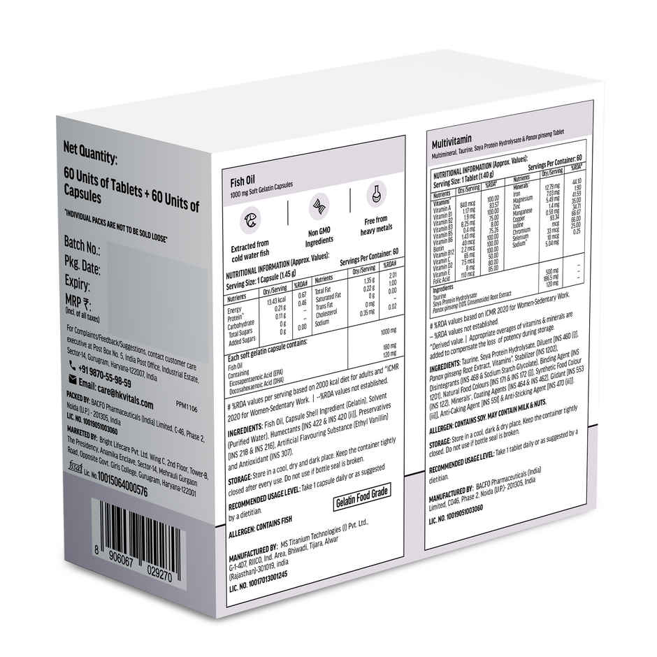 hk vitals Fish Oil &Multivitamin 60 Omega 3 Fish Oil Capsule 1000Mg 60 Multivitamin Tablet