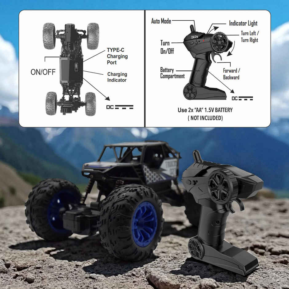 SEEDO Remote Control Car 1:18 , 2.4 GHz, Type-C Rechargeable, Fast Speed Rock Crawler | Blue