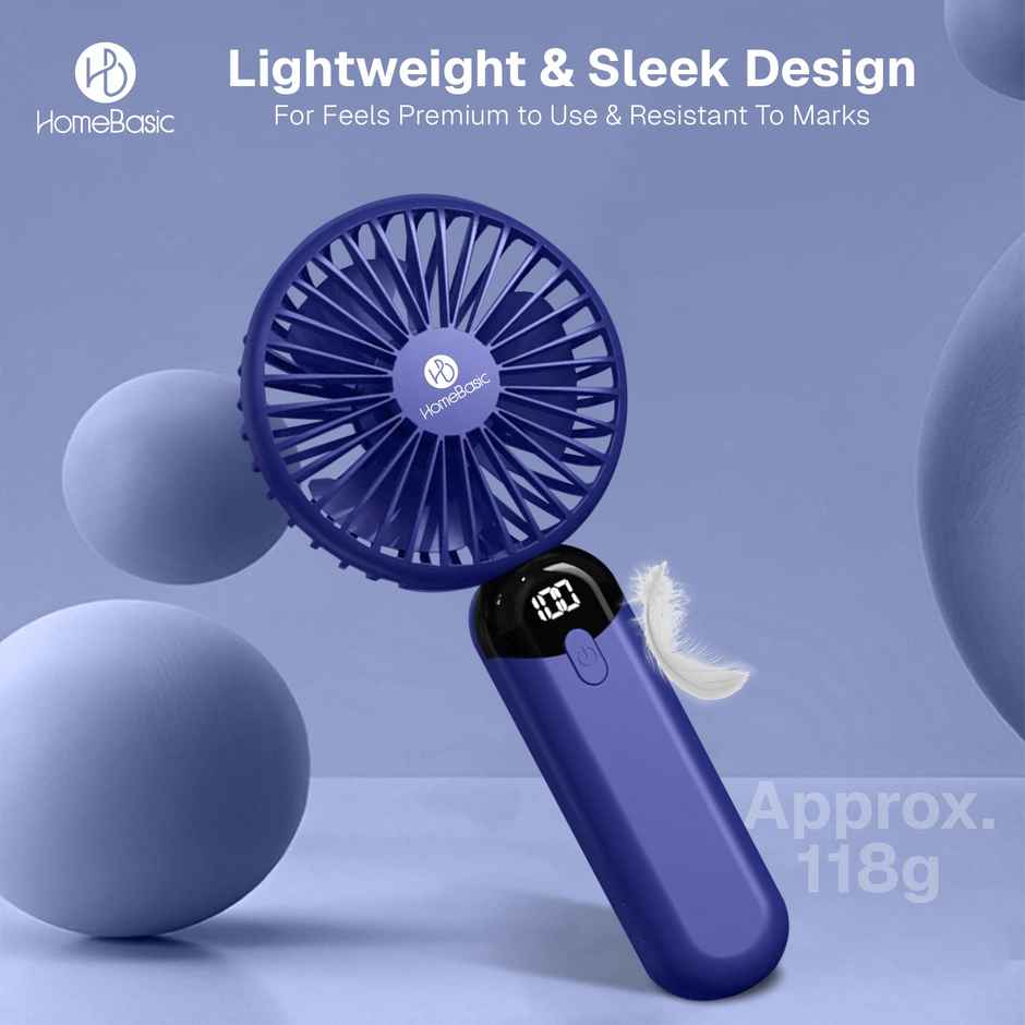 HomeBasic Air Swirle USB Portable Fan, 4500RPM, 2 in 1 Design, 6 Speed modes, LED Display, Blue