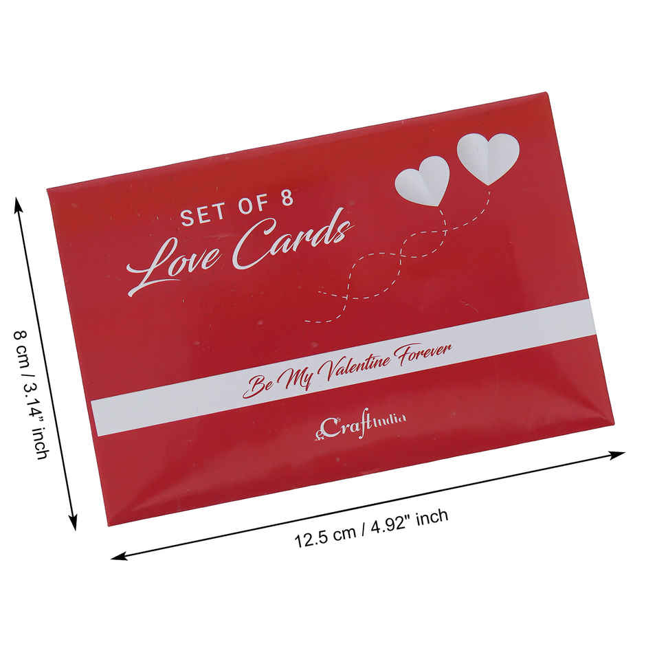 eCraftIndia Set of 8 Love Post Cards Valentine's Day Gift with Heartfelt Greetings | Red & White