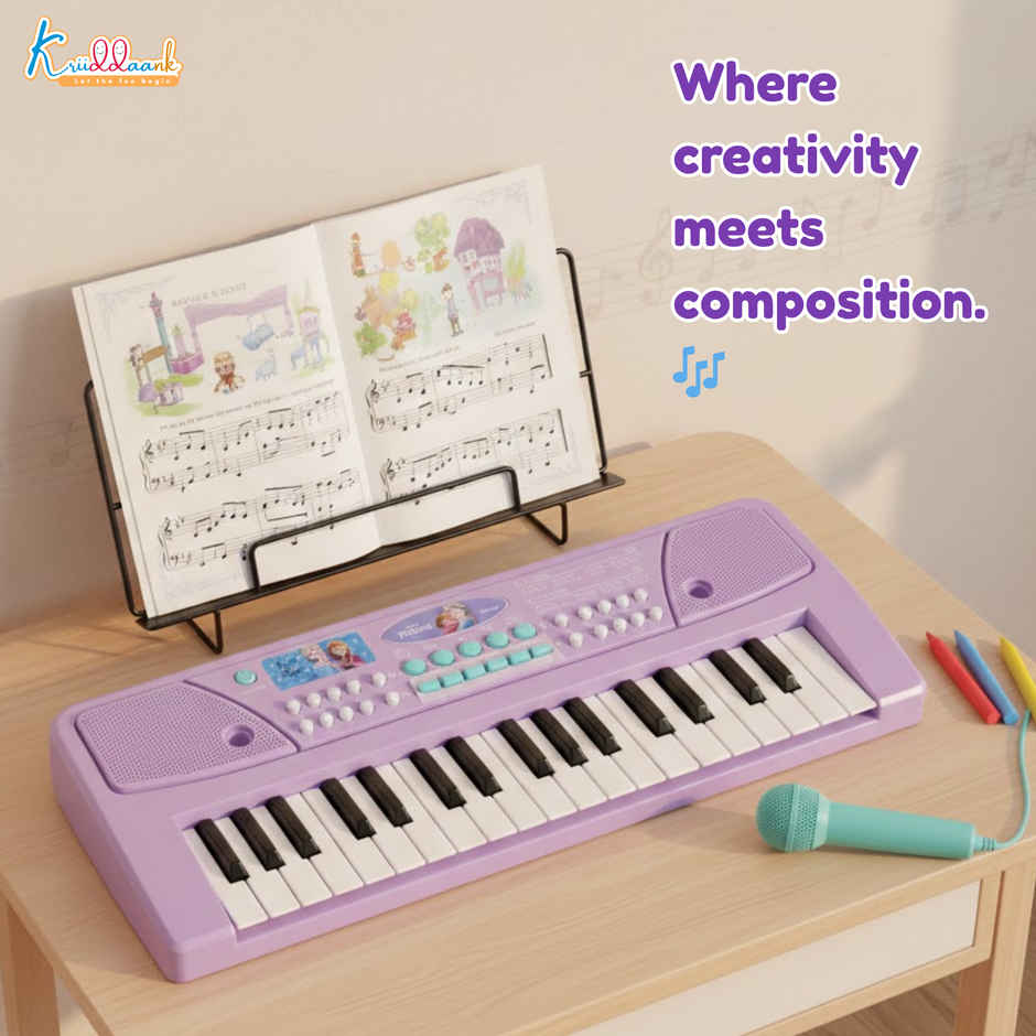 Kriiddaank Frozen Keyboard Piano 37 Keys Instrument Sounds, Microphone, Demo Light MusicToy