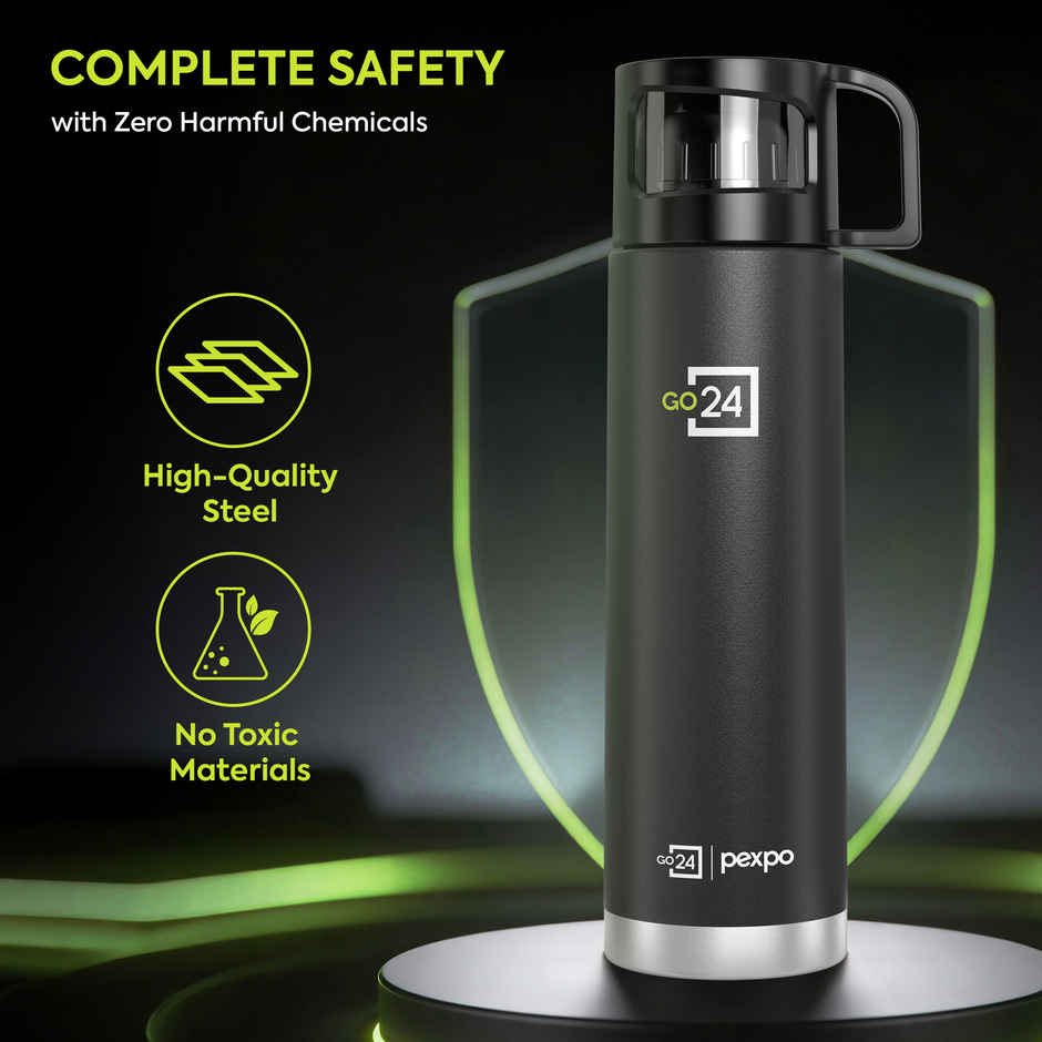 Go24 | Pexpo Vacuum Insulated Water Bottle With Jute-Bag | 1 L | 24 Hrs Hot And Cold Ferrero Flask