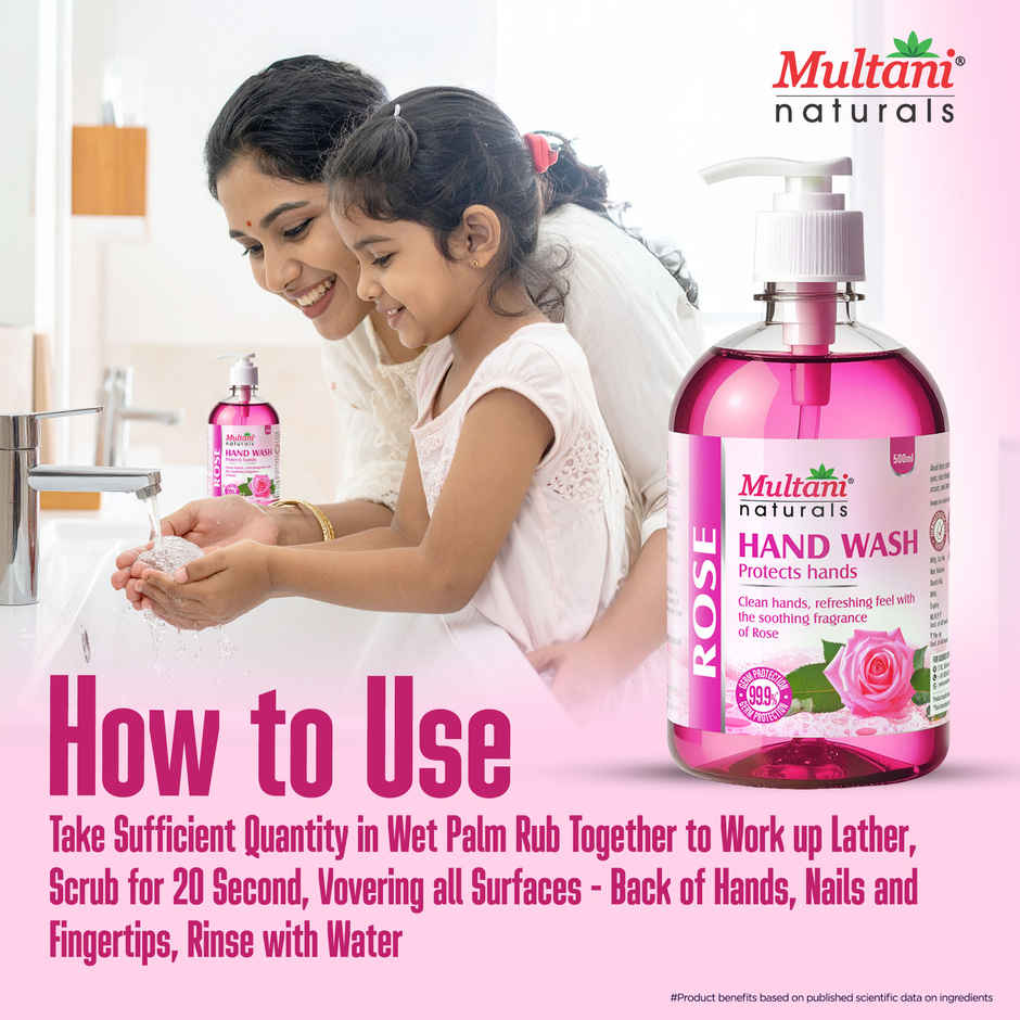 Multani Naturals Rose Handwash Pump | 99.9% Germ Protection