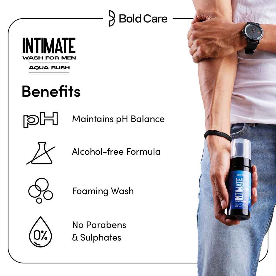 Bold Care Aqua Rush Intimate Wash for Men with Tea Tree Oil and Aloe Vera Extract