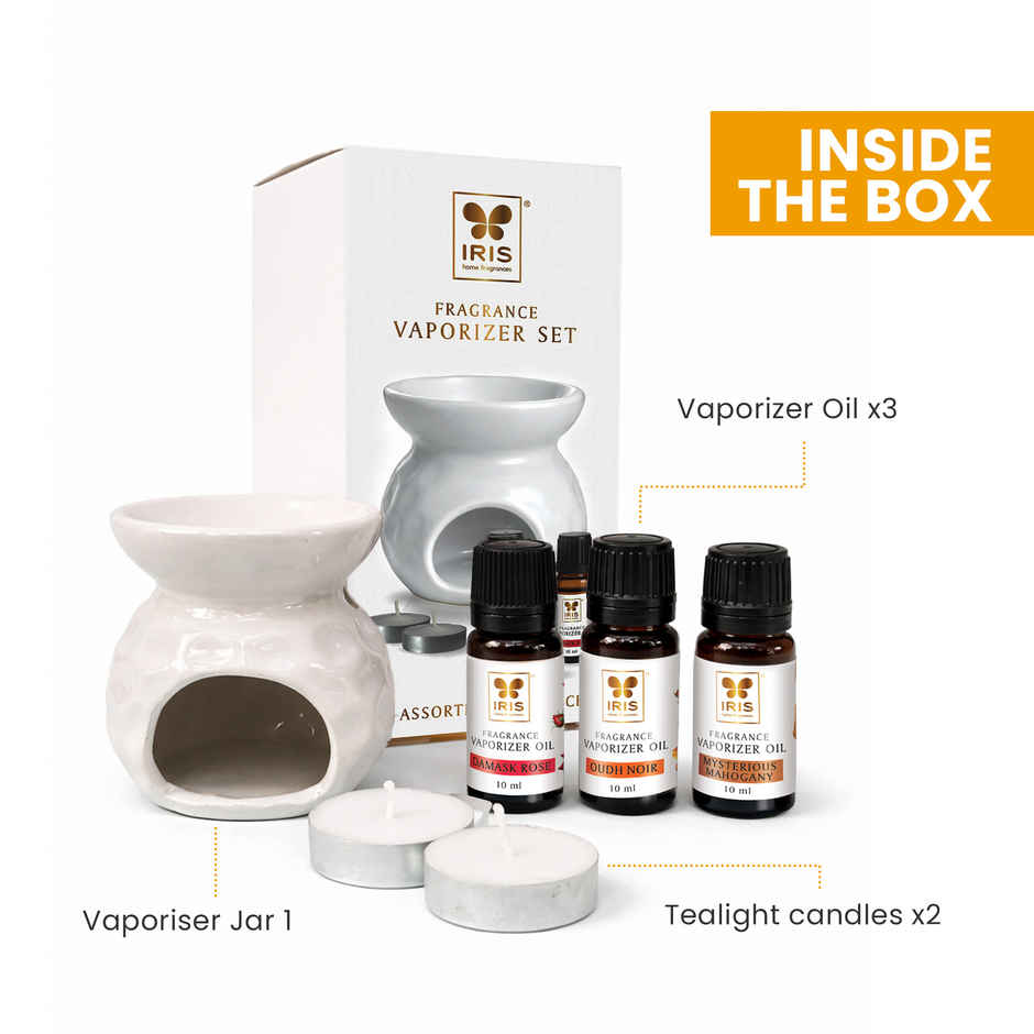 IRIS Premium White Ceramic Vaporizer Set | 3 Assorted Oils | 30 ml