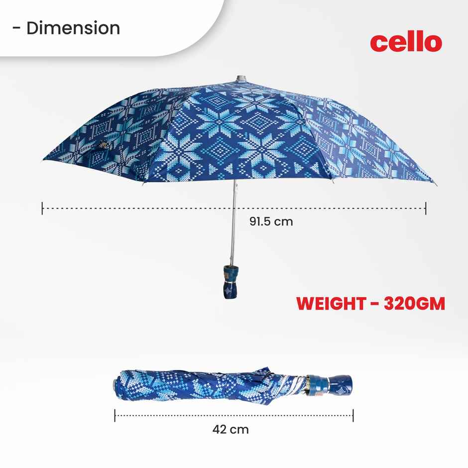 Cello Megha 21 Inch 2 Fold Mix Print Umbrella | Silver Blue
