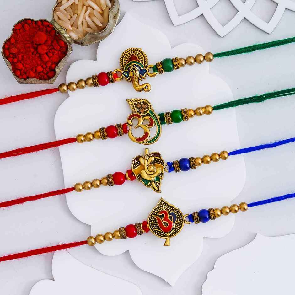 Om Leaf Ganesha Rakhi Combo with Roli Chawal Pack Raksha Bandhan Rakhi | Ecraftindia