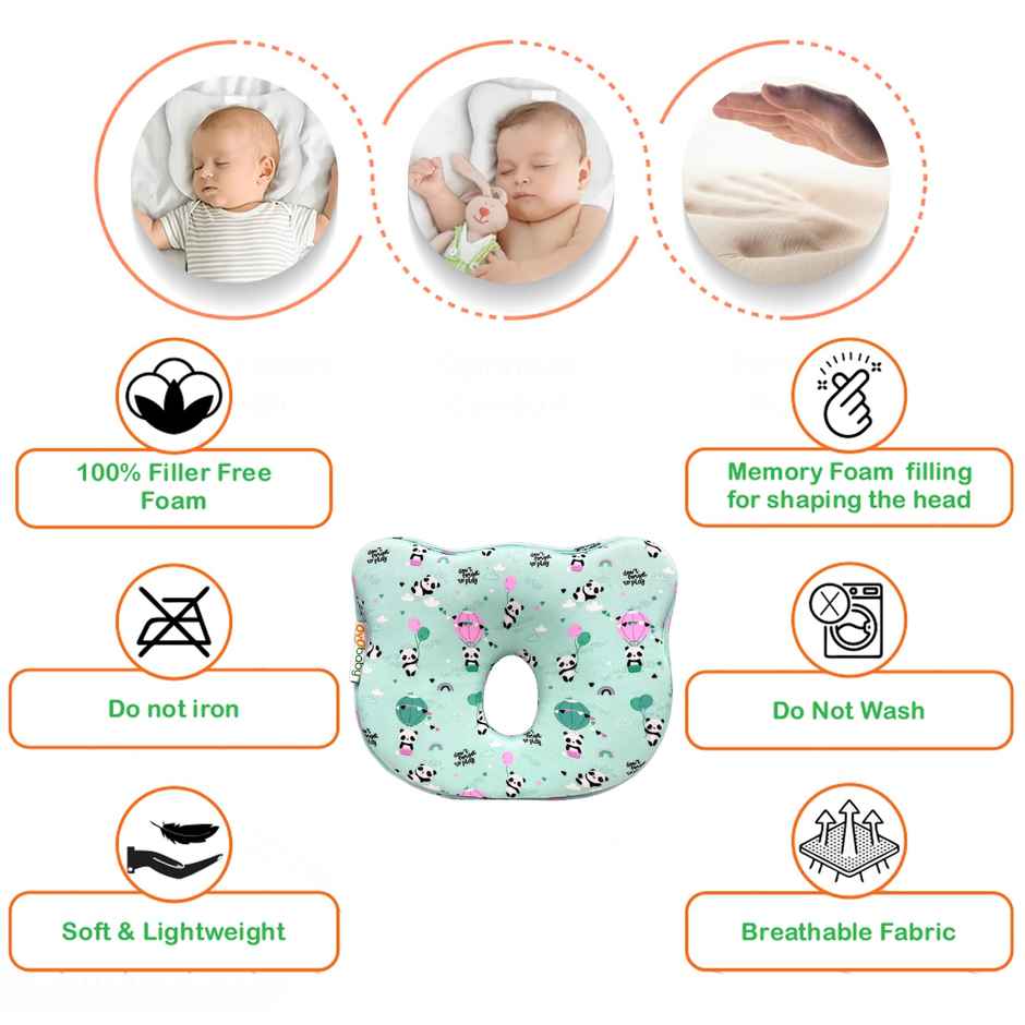 Oyo Baby Memory Foam Baby Head Shaping Pillow Bear Shape, P&A Print