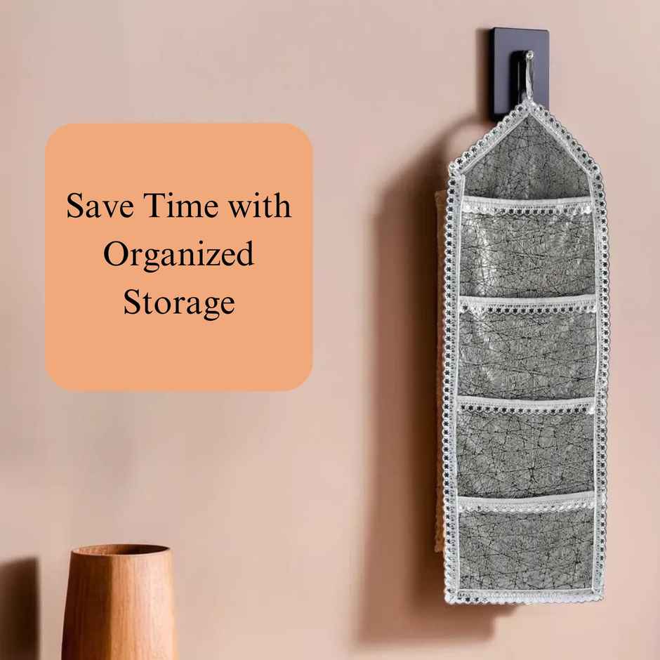 Kuber Industries Wall Hanging Closet Organizer | 3 Pockets & Zip | Silver