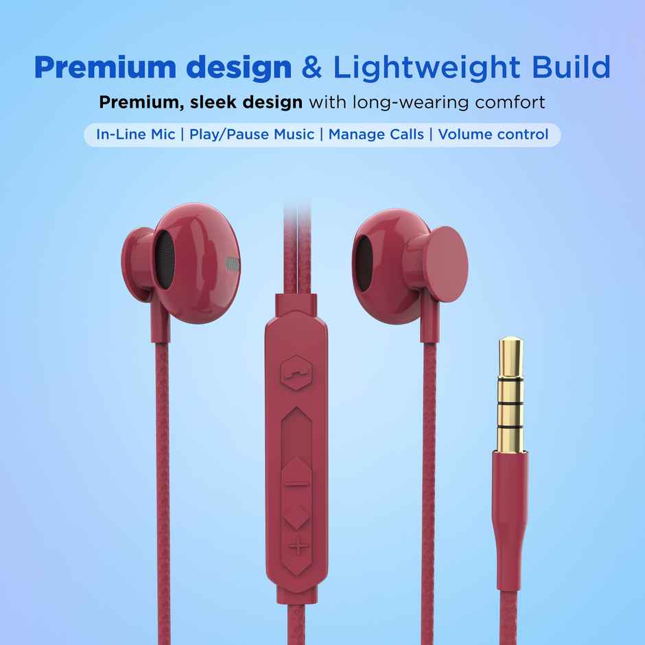 Aroma HF507 - 3.5mm Jack Clear Hi-Fi Sound With Volume Control Wired Earphone | Red